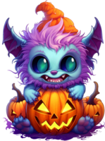 AI generated Scary but adorable Halloween furry monster babies in bright colors, on a transparent background, for t-shirt or sticker designs ready to print png