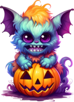 AI generated Scary but adorable Halloween furry monster babies in bright colors, on a transparent background, for t-shirt or sticker designs ready to print png