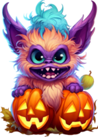 AI generated Scary but adorable Halloween furry monster babies in bright colors, on a transparent background, for t-shirt or sticker designs ready to print png