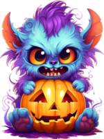 ai genererad skrämmande men förtjusande halloween hårig monster spädbarn i ljus färger, på en transparent bakgrund, för t-shirt eller klistermärke mönster redo till skriva ut png