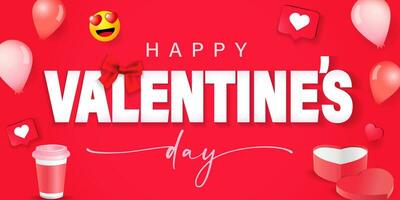 Happy Valentine's Day postcard design with 3D graphic elements vector