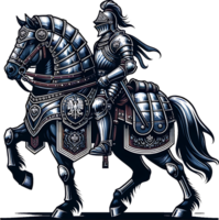 AI generated Medieval armed knight riding a horse Clipart illustration. AI Generative Pro PNG. png