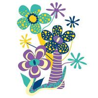 Group Fantasy flower, cartoon Fairy plant. Vector unusual fungi with Dotted petals, Eye and Flowers. Fairytale element for game, alien flora, hallucinogenic botany. Flat cartoon Isolated design object