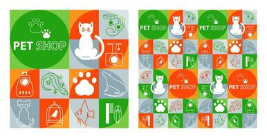 Ornament for a banner of a pet store. Seamless pattern with flat icons. vector