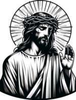 AI generated Black and White Jesus Christ silhouette Clipart illustration png