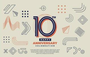 10 contento aniversario celebracion con resumen geométrico forma. vector