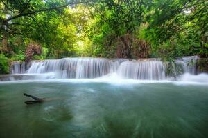 Beautiful Huay Mae Khamin waterfall in tropical rainforest at Srinakarin national park photo