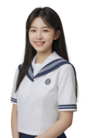 AI generated a beautiful smiling asian girl with japanese school sailor uniform on transparent background png