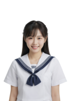 AI generated a beautiful smiling asian girl with japanese school sailor uniform on transparent background png