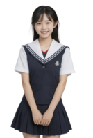 ai généré une magnifique souriant asiatique fille avec Japonais école marin uniforme sur transparent Contexte png