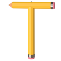 réaliste 3d le rendu de alphabet lettre t, crayon forme dans Jaune couleur, haute qualité image pour graphique élément png