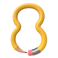 Realistic 3d rendering of Alphabet Number 8, pencil shape in yellow color, high quality image for graphics element png