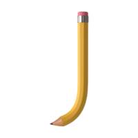 Realistic 3d rendering of Alphabet letter J, pencil shape in yellow color, high quality image for graphics element png