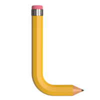 Realistic 3d rendering of Alphabet letter L, pencil shape in yellow color, high quality image for graphics element png