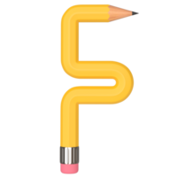 Realistic 3d rendering of Alphabet letter F, pencil shape in yellow color, high quality image for graphics element png