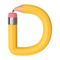 Realistic 3d rendering of Alphabet letter D, pencil shape in yellow color, high quality image for graphics element png