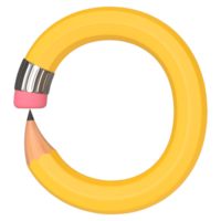 Realistic 3d rendering of Alphabet letter O, pencil shape in yellow color, high quality image for graphics element png