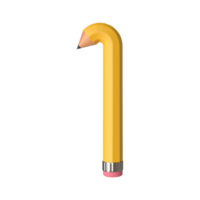 Realistic 3d rendering of Alphabet Number 1, pencil shape in yellow color, high quality image for graphics element png