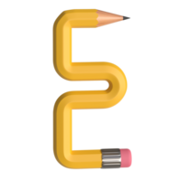 Realistic 3d rendering of Alphabet letter E, pencil shape in yellow color, high quality image for graphics element png