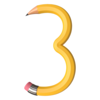 Realistic 3d rendering of Alphabet Number 3, pencil shape in yellow color, high quality image for graphics element png