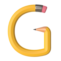 Realistic 3d rendering of Alphabet letter G, pencil shape in yellow color, high quality image for graphics element png