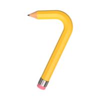 Realistic 3d rendering of Alphabet Number 7, pencil shape in yellow color, high quality image for graphics element png