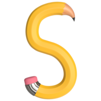 Realistic 3d rendering of Alphabet letter S, pencil shape in yellow color, high quality image for graphics element png