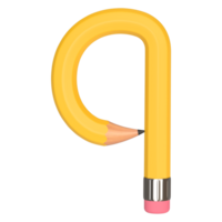 Realistic 3d rendering of Alphabet letter Q, pencil shape in yellow color, high quality image for graphics element png