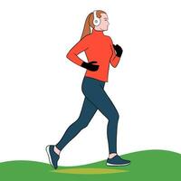 Young woman jogging. Active healthy lifestyle concept, running, city competition, marathons, cardio workout, exercise. vector