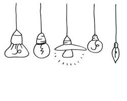 Lightbulb ideas concept doodles icons set. Vector illustration.