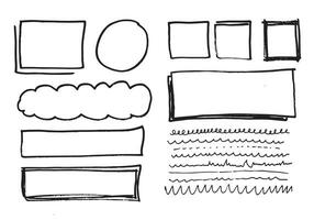 Doodle vector lines and curves.Hand drawn check and arrows signs. Set of simple doodle lines, curves, frames and spots. Collection of pencil effects. Doodle border. Simple doodle set.