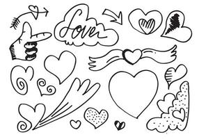 corazones de garabato, colección de corazones de amor dibujados a mano. Ilustración de vector. vector