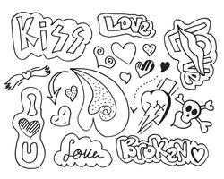 Hand drawn vector illustration. Hands and hearts and love text for design elements