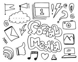 Vector line art Doodle cartoon set of objects and symbols on the Social Media theme.