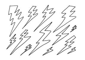 set of hand drawn vector doodle electric lightning bolt symbol sketch illustrations. thunder symbol doodle icon.