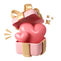 3d två röd hjärtan i rosa gåva låda i tecknad serie stil för dekoration. kärlek valentine romantisk design, mor dag, kvinnor dag bakgrund illustration png