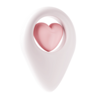 carta geografica pointer 3d perno icona san valentino. bianca geotag Posizione punto con rosa cuore, preferiti simbolo amore. illustrazione per ragnatela, app, infografica png