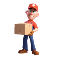 AI generated a 3d delivery man with package on Isolated transparent background png. generated with AI png