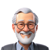 ai generado un 3d retrato de un mayor hombre con sonriente en aislado transparente antecedentes png. generado con ai png