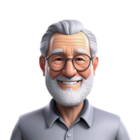 AI generated a 3d portrait of a senior man with smiling on Isolated transparent background png. generated with AI png