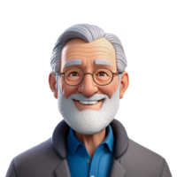 AI generated a 3d portrait of a senior man with smiling on Isolated transparent background png. generated with AI png