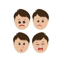 linda pequeño chico facial expresiones vector de niño caras ilustración con diferente emociones tal como feliz, sonriente, reír, parpadeo, enojado, confundido, preocupado.