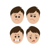 Cute little boy facial expressions. Vector of kid faces illustration with different emotions such as happy, smiling, laughing, winking, angry, confused, worried.