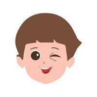 Cute little boy facial expressions. Vector of kid faces illustration with different emotions such as happy, smiling, laughing, winking, angry, confused, worried.