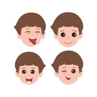 Cute little boy facial expressions. Vector of kid faces illustration with different emotions such as happy, smiling, laughing, winking, angry, confused, worried.