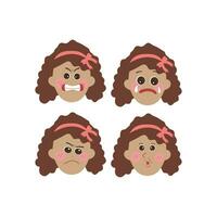Little girl face expression, set of cartoon vector illustrations isolated on white background. Kid emotion face icons, facial expressions.