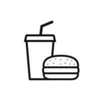 Hamburger and soft drink cup icon. Fast food icon, Outline flat design vector