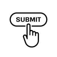 Hand click submit button. Hand pressing submit button. Vector illustration