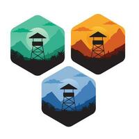 Hunting tower icon set in hexagon shape. Vector illustration.