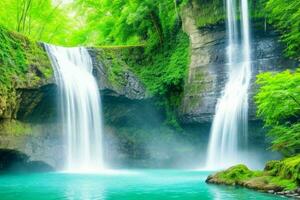 AI generated Waterfall nature landscape background. Pro Photo